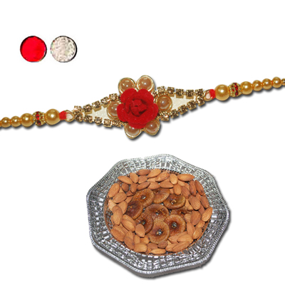 "Rakhi - FR- 8150 A (Single Rakhi), Dryfruit Thali - RD900 - Click here to View more details about this Product